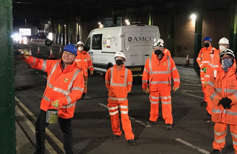Peter Gibson, MP for Darlington and the team from Network Rail carrying out the work on Yarm Road bridge in Autumn 2020. 