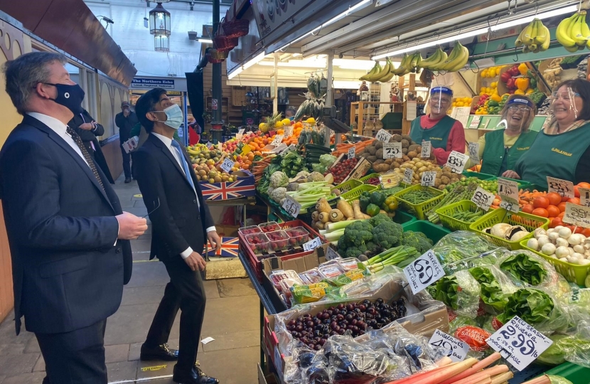 Rishi Sunak MP and Peter Gibson MP met with traders in Darlington Indoor Market